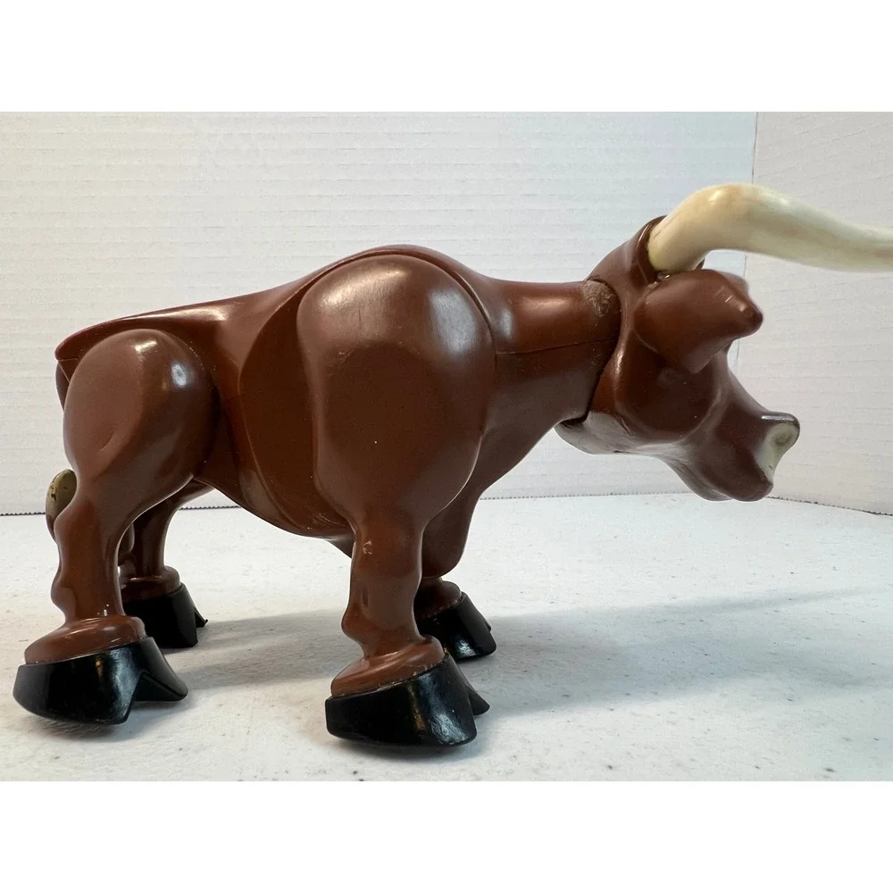Vintage Fisher Price Little People Brown Bull Longhorn Farm Animal Toy Figure